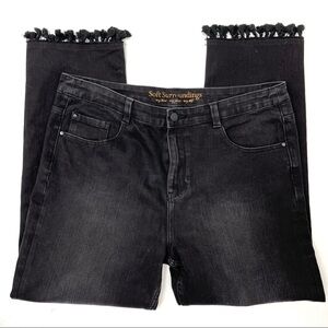 Soft Surroundings Black Slim Leg Pom Pom Hem Jeans